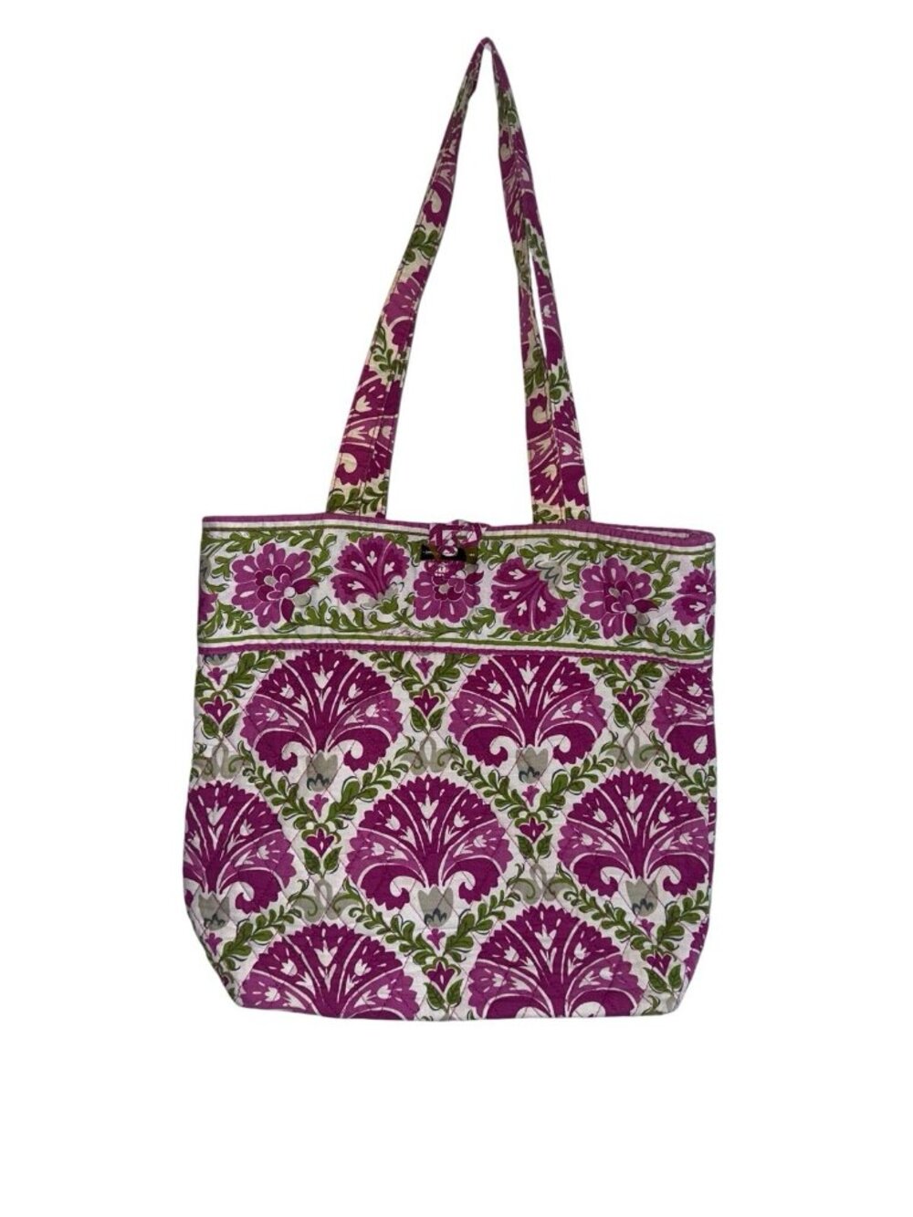 Vera Bradley Cotton Toggle Tote Julep Tulip Floral Pink Green Preppy VTG Handled